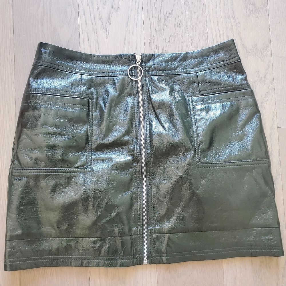 Dark green color leather skirt!!